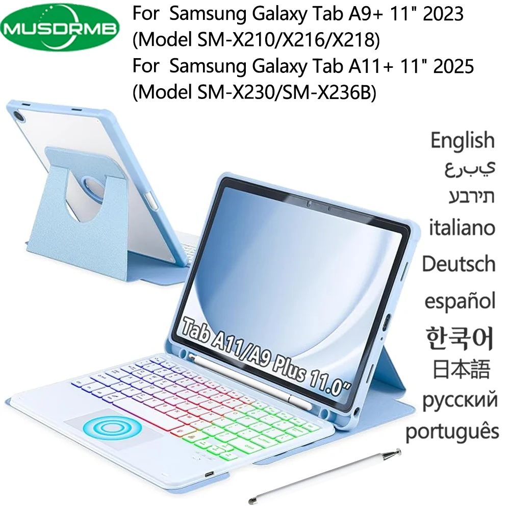 

Case Keyboard for Samsung Galaxy Tab A11 Plus A11+ A9+ 11 inch 360 Degree Rotate Cover Detachable Wireless Keyboard with Pen