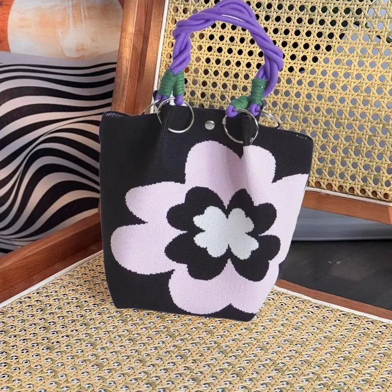 

Large Capacity Knitted Tote Bag Portable Handbag Korean Japanese Style for Work Commuting Outings Miscellaneous Items