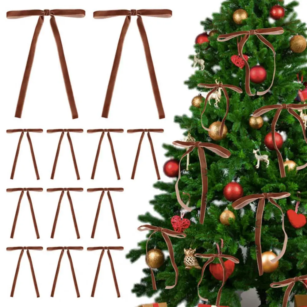 12/36 Pcs Christmas Tree Decoration Bows Soft Smooth Material Reusable Vintage Look Tree Garlands Gifts New Year Party Supplies