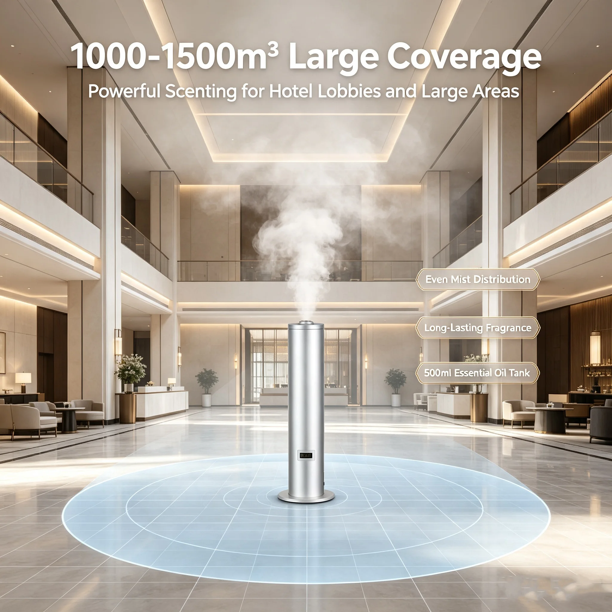 APP Controlled Waterless Scent Diffuser 500ml Metal Floor Standing Timed Quiet Multi Scene For Hotel SPA RV Garage Home Commerci