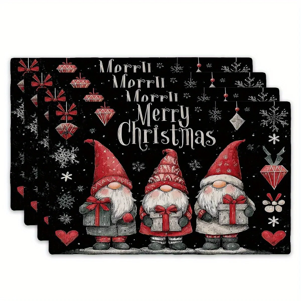 Holiday Gnome With Gift Box Table Placemat Xmas Dinner Table Desktop Decor for Family Festive Gathering