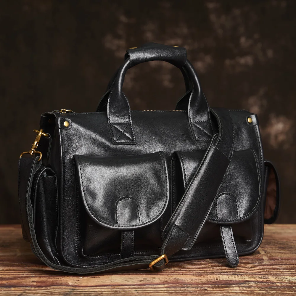 Nupugoo Vintage Echt leder Herren Aktentasche Umhängetasche verrückte Pferd Leder Handtasche mit 16-Zoll-Laptop – Detail 29