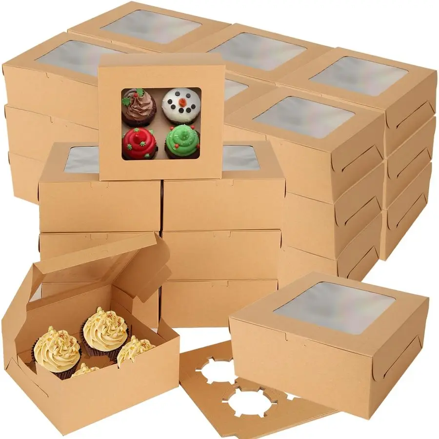 

PCS Cupcake Boxes 4 Count Cupcake Containers Brown Kraft Paper Cupcake Boxes Treat Boxes with Insert 4 Cavity for Muffins Cookie
