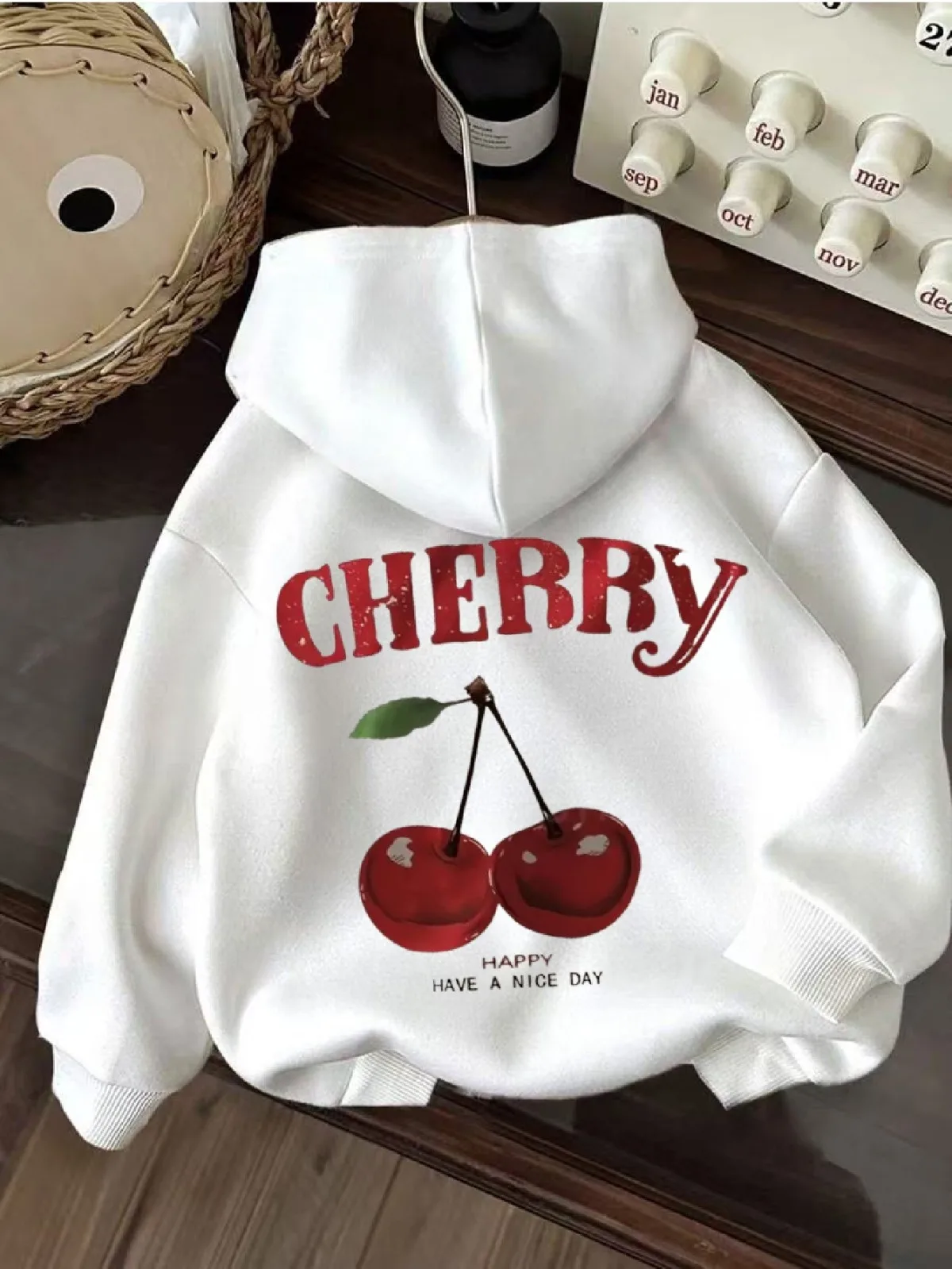 

Женская модная повседневная толстовка с капюшоном и вишневым принтом, утолщенный карман-кенгуру, подходит для спортивной повседневной носки