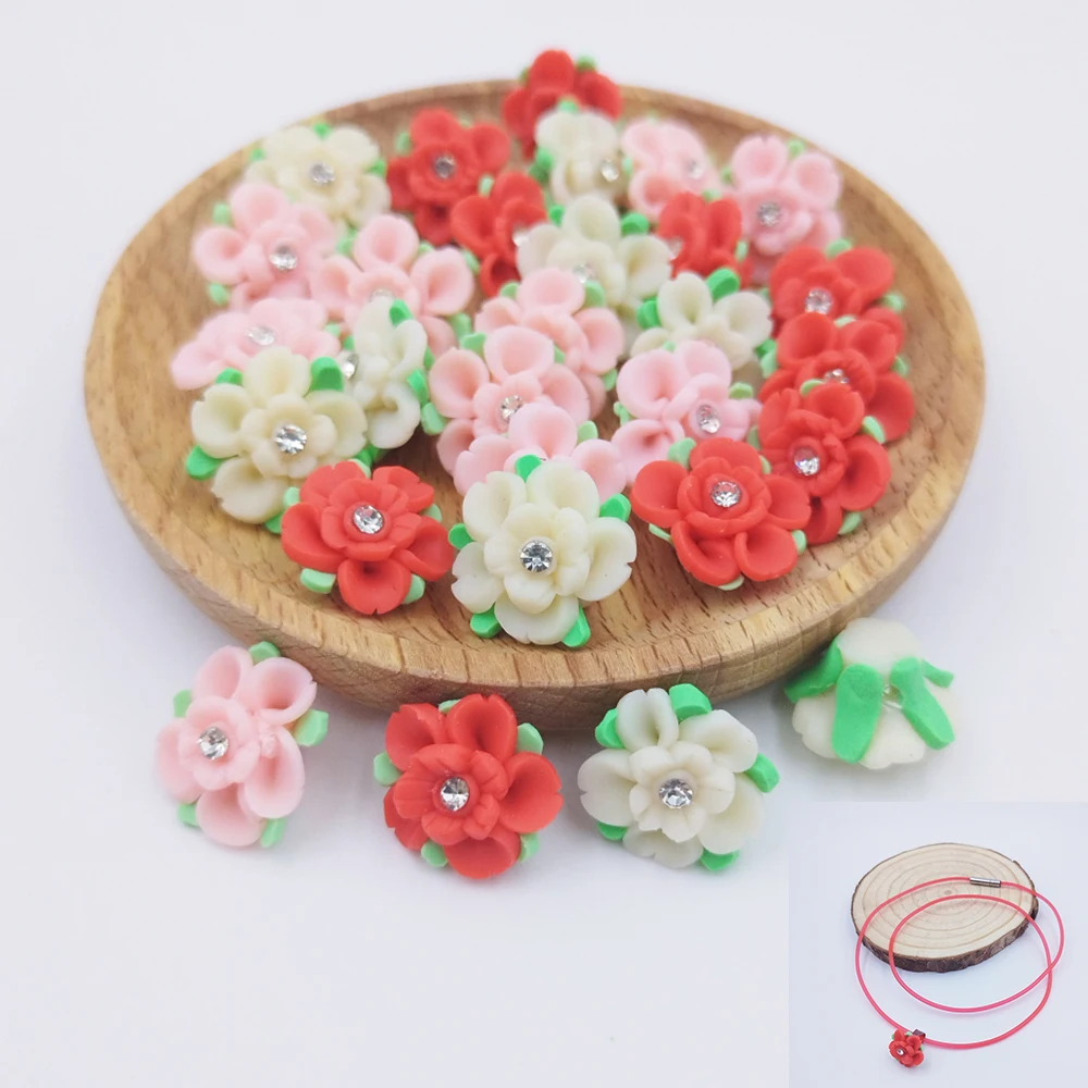 

16MM Polymer Clay Words With Diamonds Delicate Flowers DIY Jewelry Make Necklace Bracelet Phone Case Decorative Accessories