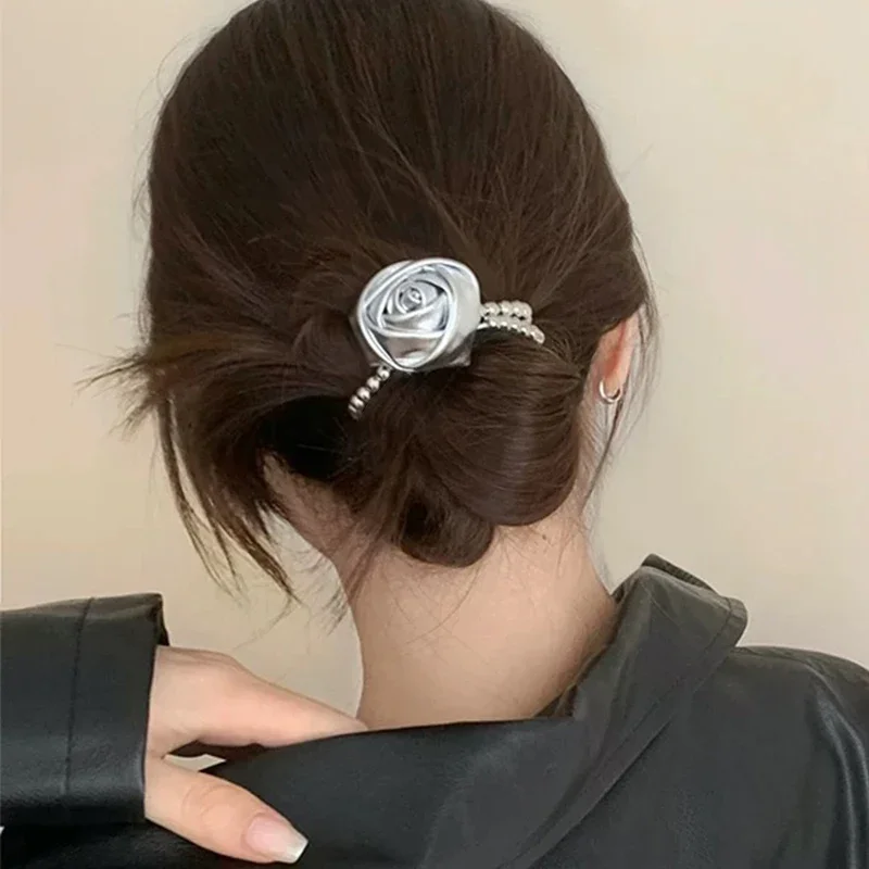 Fashion Hair Tie Pu Leather Rose Hair Rope Flower Ponytail Holder Beads Bracelet Headwear Hair Ring Elastic Hairs Band Girls