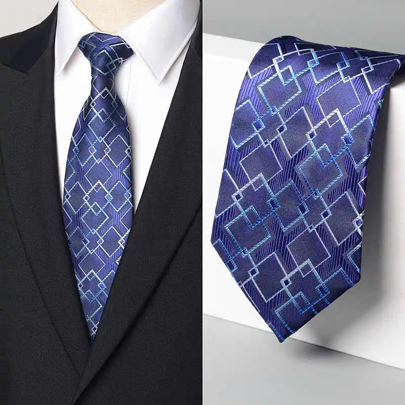 

High Quality Blue Checkered Tie For Men's Business Banquet Temperament Shirt Accessories 9CM Wide Handmade Knotted Cravat
