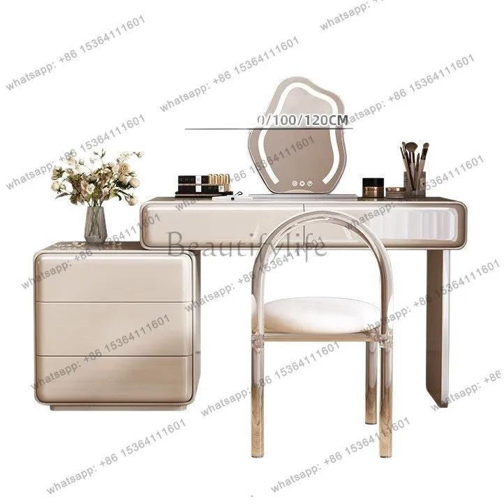 LS wooden foot vanity solid wood vanity painted Italian minimalist creamy style bedroom light luxury