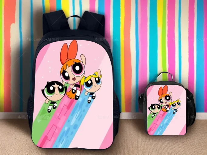 

The Powerpuff Girls Classic Student School Book Bag 2Pcs Set-Canvas Backpack and Cartoon Lunch Box for Children