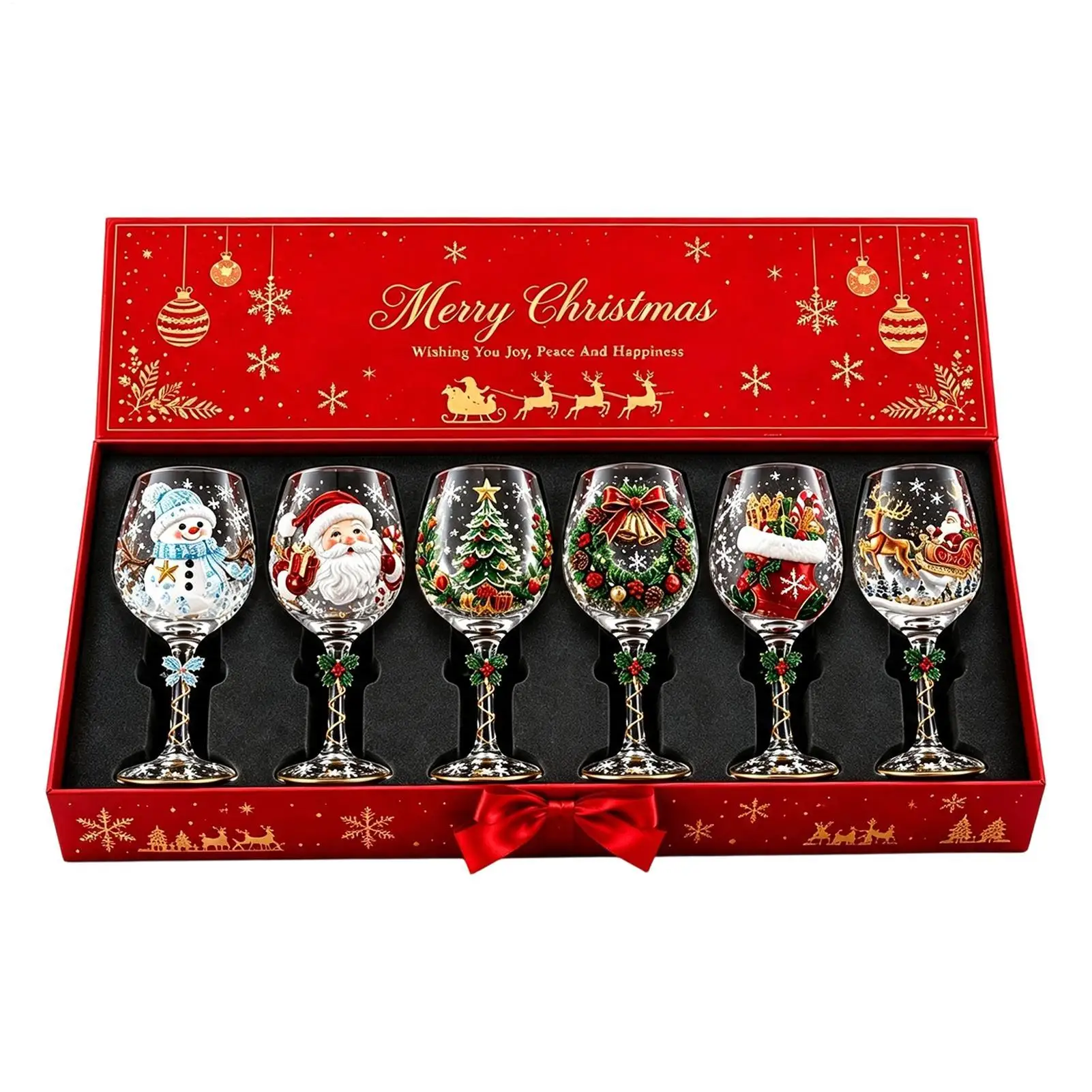 6pcs Glass painted Christmas cup kit Santa Claus snowman wine cup Stained Christmas Holiday Festive Champagne Glassware