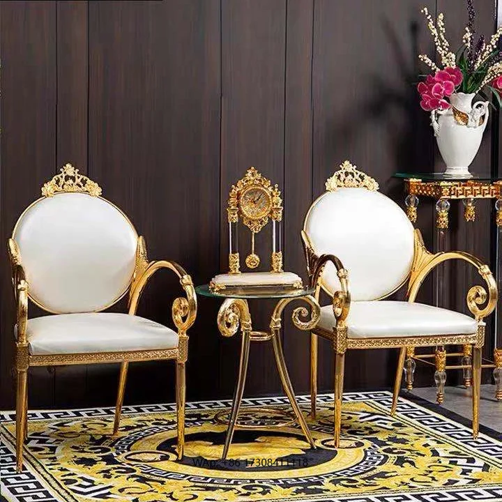 Italian Classic Style Modern Hotel Living Room Leisure Genuine Leather Home Office Golden Dining Chair Home Furniture Home Bar
