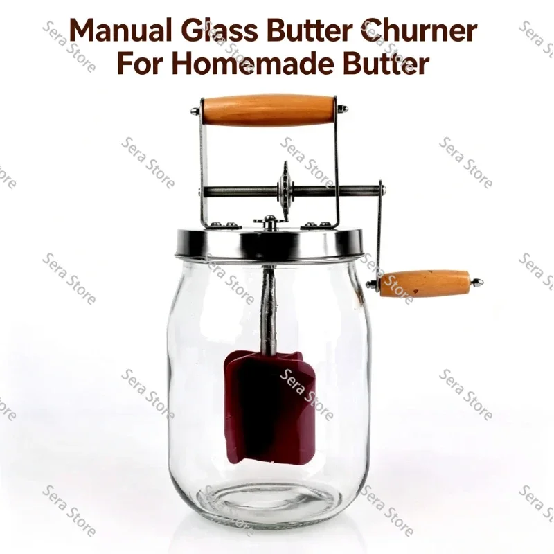 Manual Glass Butter Mixer 1000/1500ML Hand Crank Dairy Churn Stainless Steel Stirring Blade for Homemade Butter Cream Making