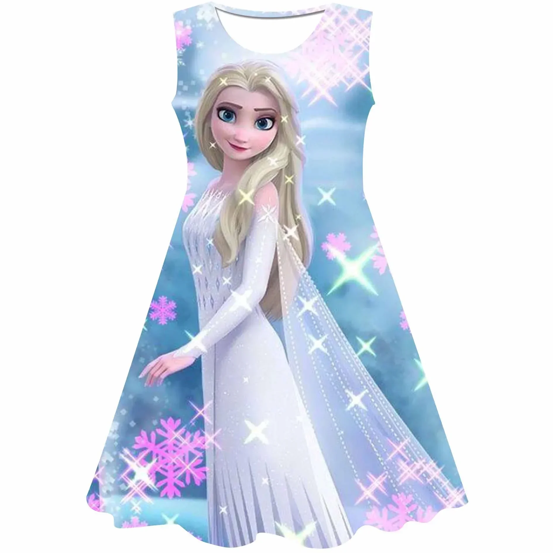 

2-8y Girls Dress Summer New Short Sleeve Frozen Princess Elsa Children's Birthday Party Cosplay Dress 2025