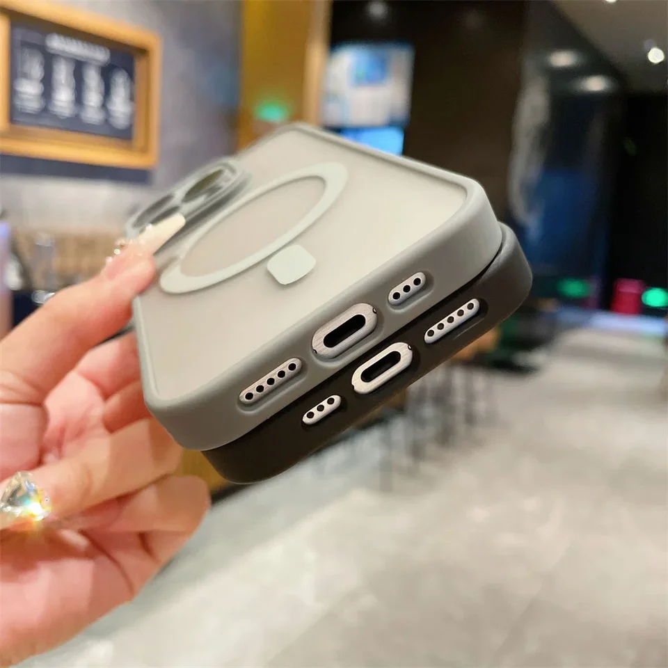 Funda con protección de lente para iPhone 11 12 13 Proa Mx mini 15 16 Plus iPhone 16 15 14, mate translúcida, carga inalámbrica Magsafe 2