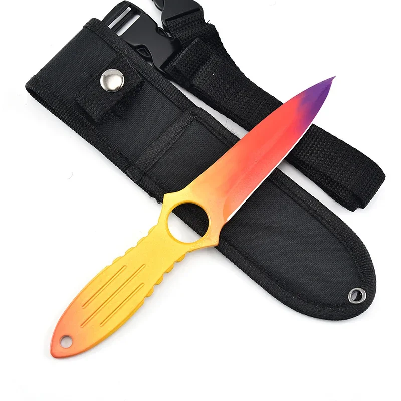 Steel Fixed Blade Men\'s Csgo Game Military Tactical Straight Knife Outdoor Camping Leggings Self-Defense Hunting Fishing Knife