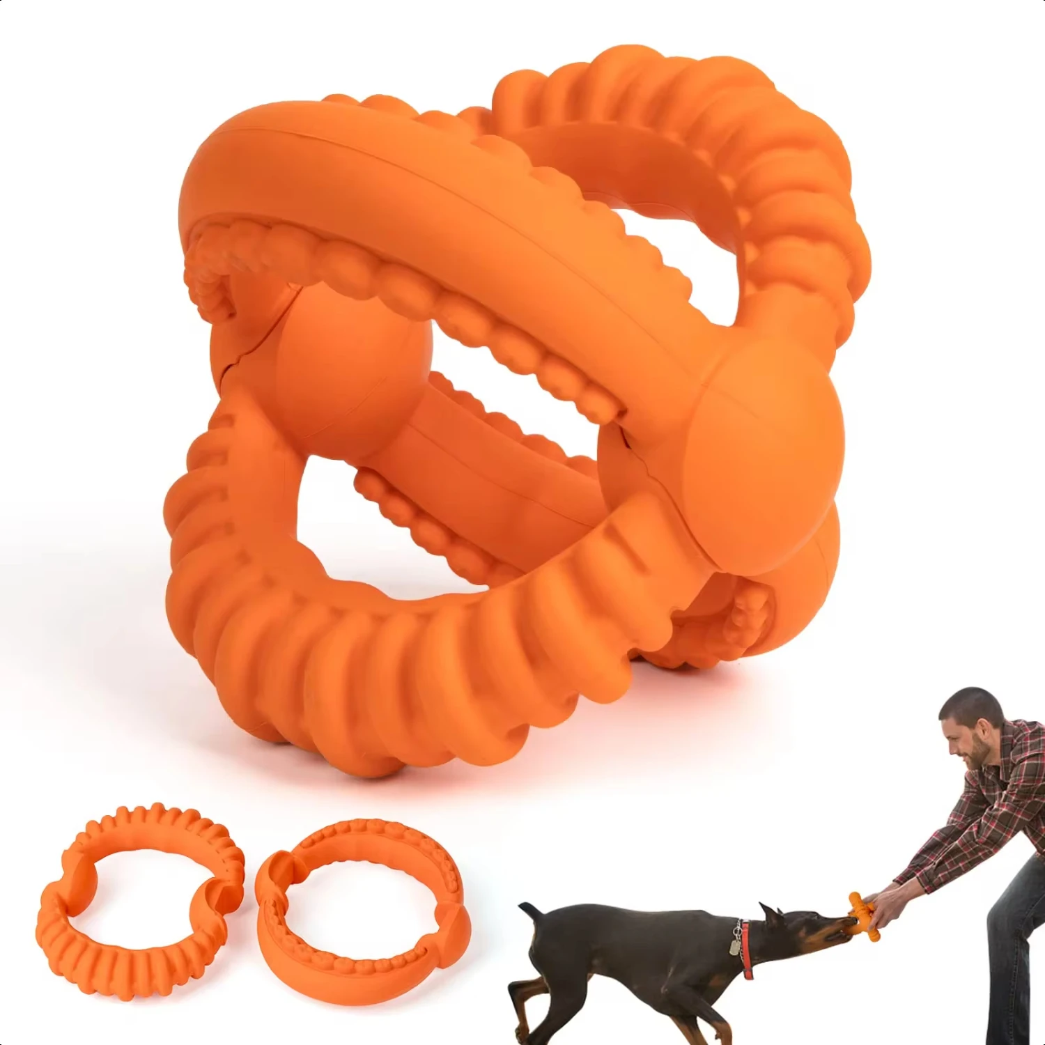 Interactive Dog Toys Detachable Dog Tug of War Toy with 2 Rings Natural Rubber Dog Chew Toys Suitable  Large Dogs Dog toothbrush