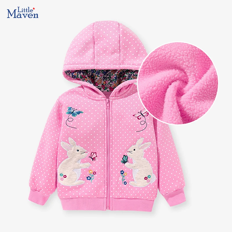 Little maven Kids Clothes Baby Girls Autumn Cotton Fleece Jacket Coat Embroidery Cartoon Rabbits Hoodie Sweatershirts Overcoat