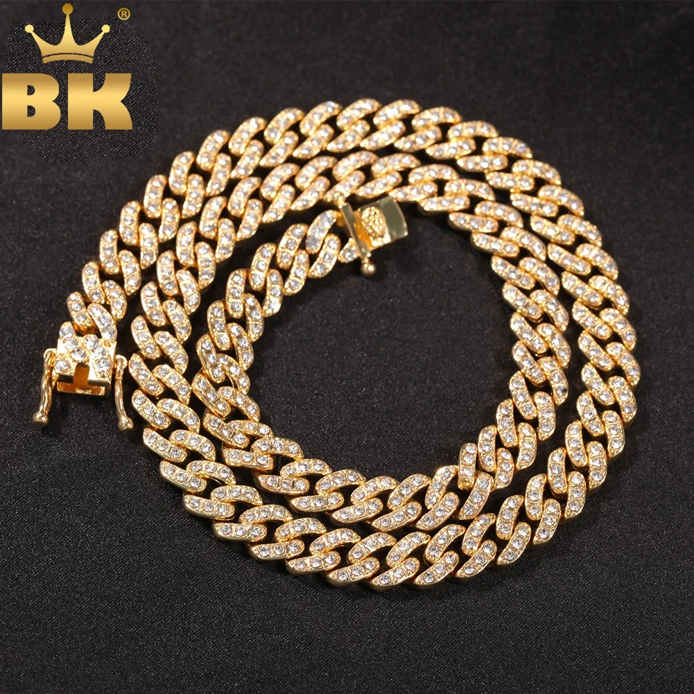 

TBTK 9mm Miami Cuban Link Chain Necklace Men Iced Out Rhinestones Hiphop Fashion Punk Necklace Charms Jewelry