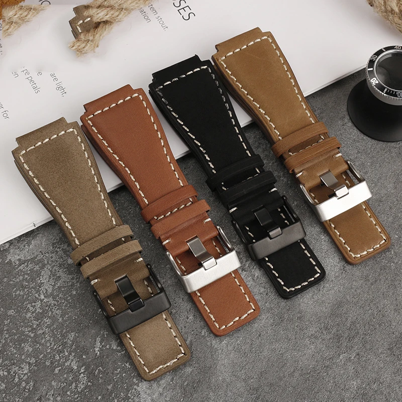 35X24mm For Bell&Ross watch strap BR men's Watch belt BR01 BR03 Cow Leather Watch band bracelet Bell Ross convex silicone Strap