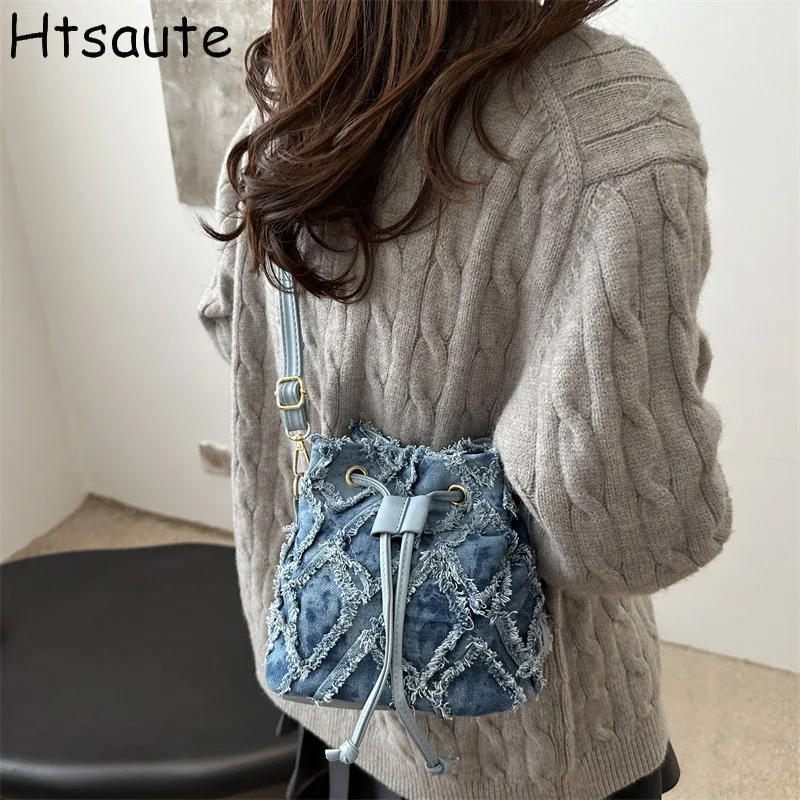

High-end and Exquisite Bags Women Buckets Blue Color Denim Summer Mini Handbag Versatile Trade Crossbody Small Square Bags Flaps