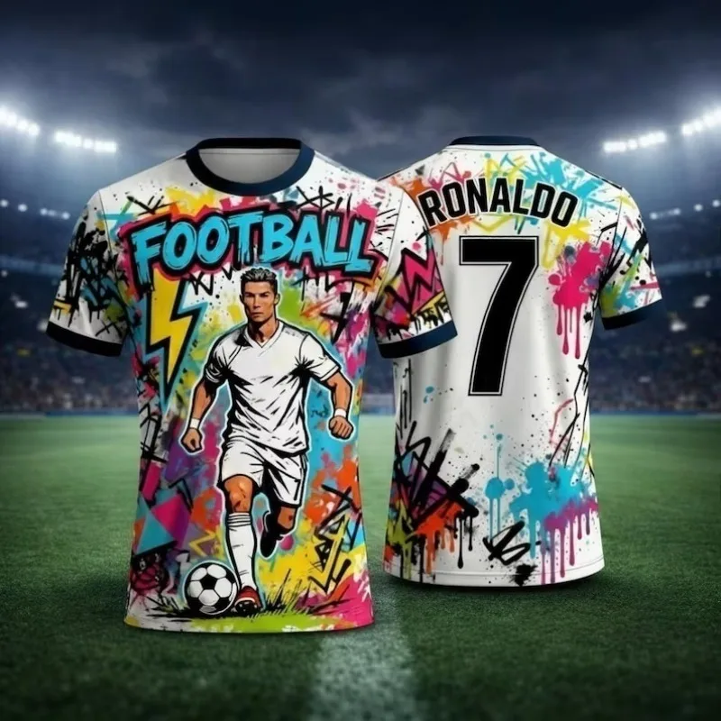 2026 AI Jersey # 7 Cristiano Ronaldo Printed T-shirt Outdoor Fitness Training Sportswear Summer Men Children T-shirt Large Size