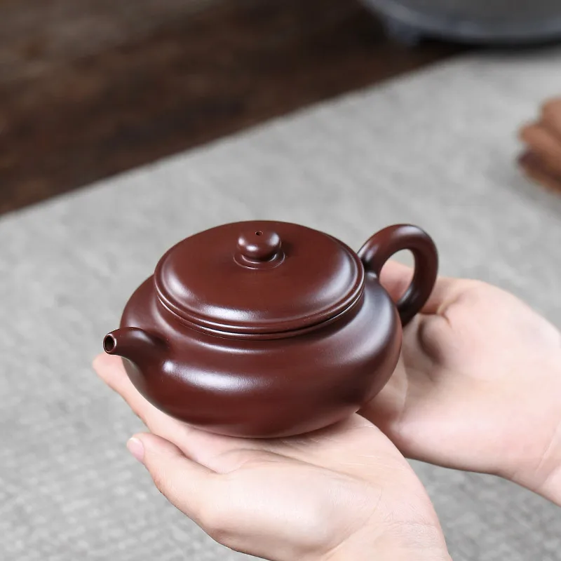 【Tao Yuan】Yixing Original Yixing Clay Teapot Handmade Teapot Li Xiaolu Teapot Purple Cinnabar Sand Flat Belly220cc