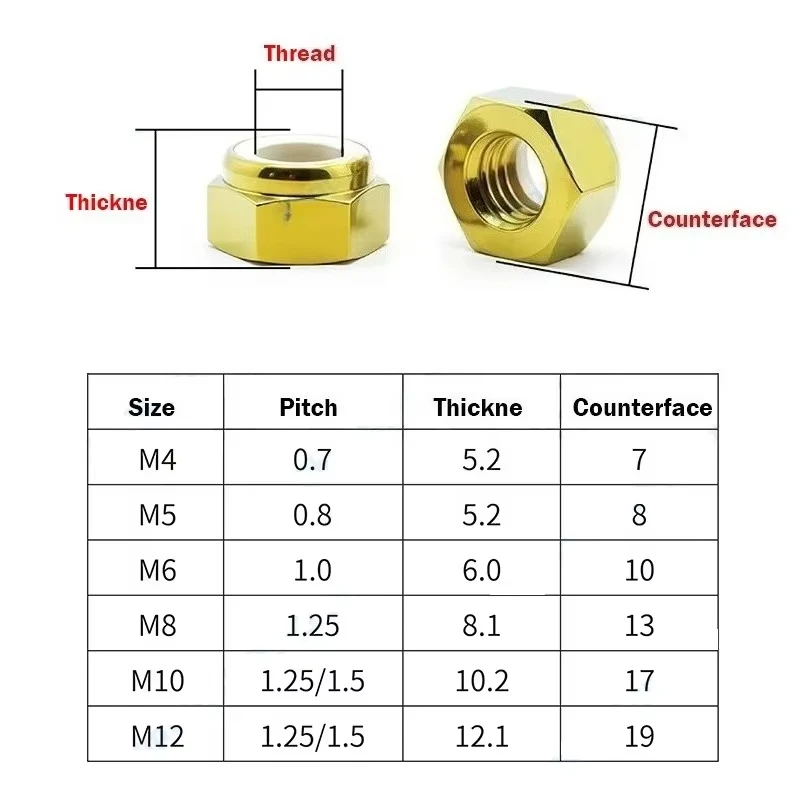 M4 M5 M6M8M10M12 TC4 Titanium Alloy Nut Hex Nylon Insert Lock Nut Self-locking Nuts Locknuts For Motorcycle/Cycling Modification