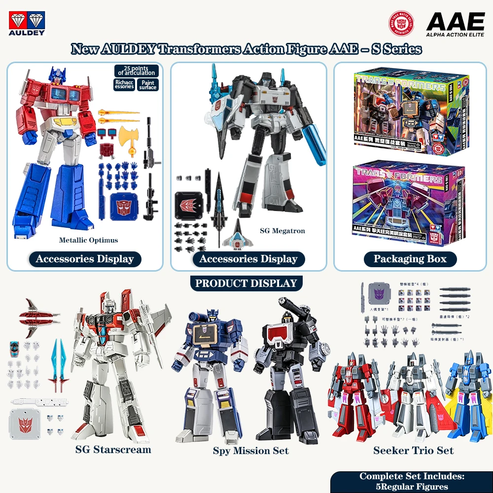 AULDEY Transformers Série AAE-S Figurine d'action mobile de style classique G1, modèle de robot Optimus métallique sous licence officielle