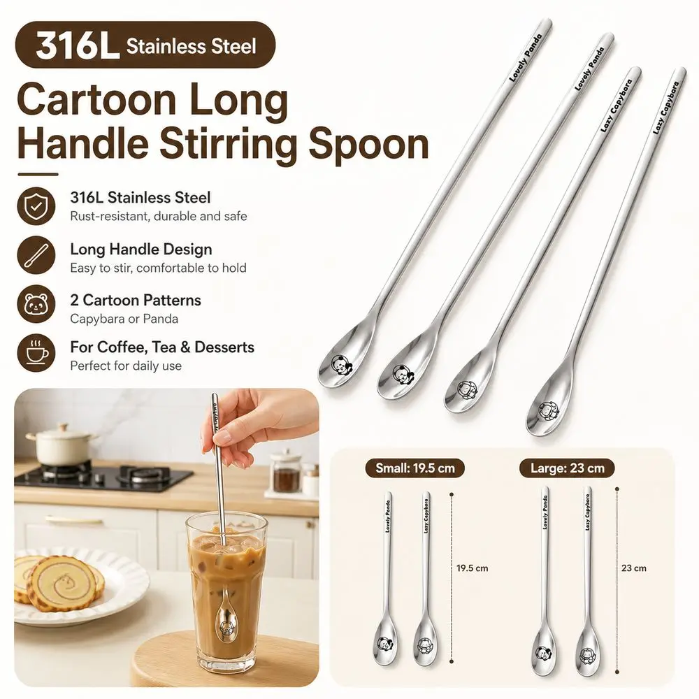 316 Stainless Steel Stirring Spoon Cartoon Animal Long Handle Long Handle Spoon Smooth Surface Slim Mixing Spoon