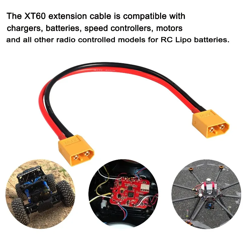 

1 шт. для XT60 12 Вт, 40 см, 60 см, силиконовый луженый медный провод, аккумуляторный кабель, разъем адаптера «мама-папа»
