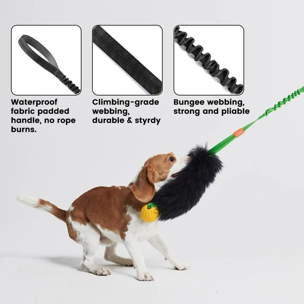 Brinquedo interativo da corda do cão bungee chaser brinquedo com bola de borracha pet rebocador brinquedo pele carneiro para cães médios grandes exercício ao ar livre