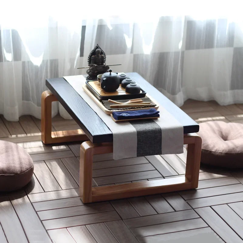 Mesa de té antigua plegable de madera para sala de estar, mesa de piso japonesa, Tatami compacto minimalista, baja, 60x45x30 CM