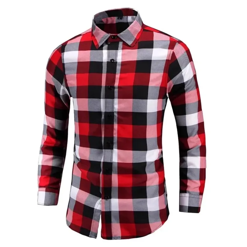 Checkered Shirt for Men's Retro Formal Long Sleeved Button Up Business Social Casual Shirt for Men's Street Wear