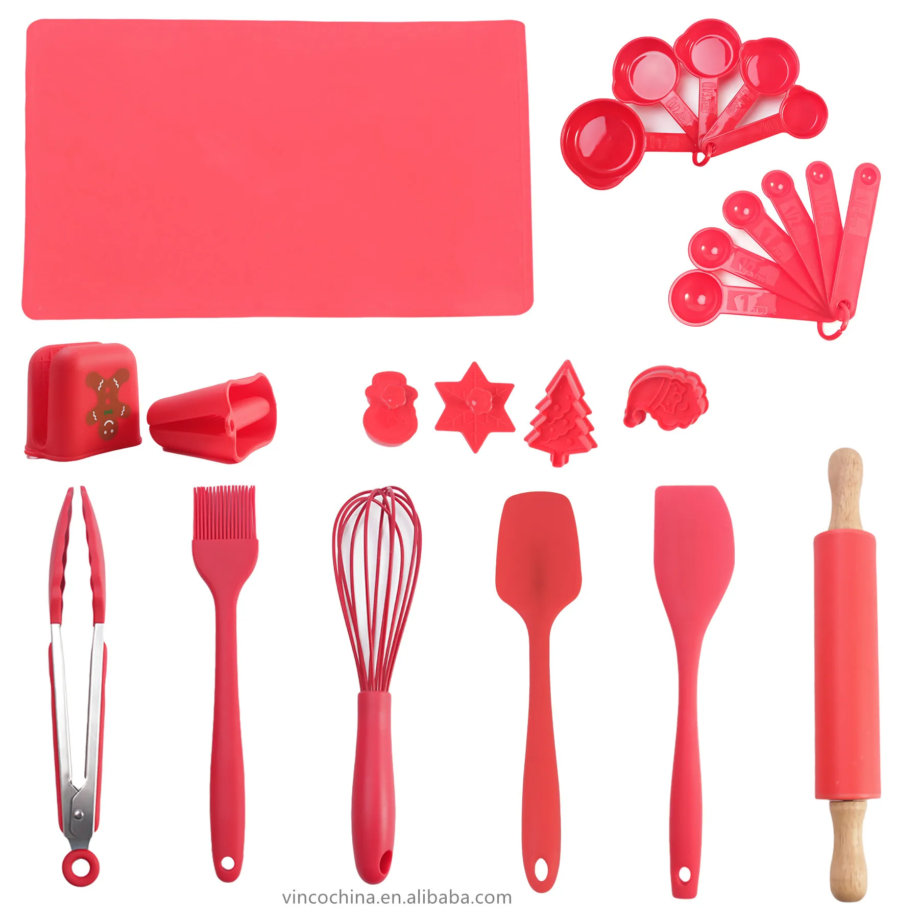 

Christmas 24PCS Kitchen Bakeware Set Measuring Spatula Whisk Silicone Mat Tong Baking Cake Tools and Accessories Bake Set