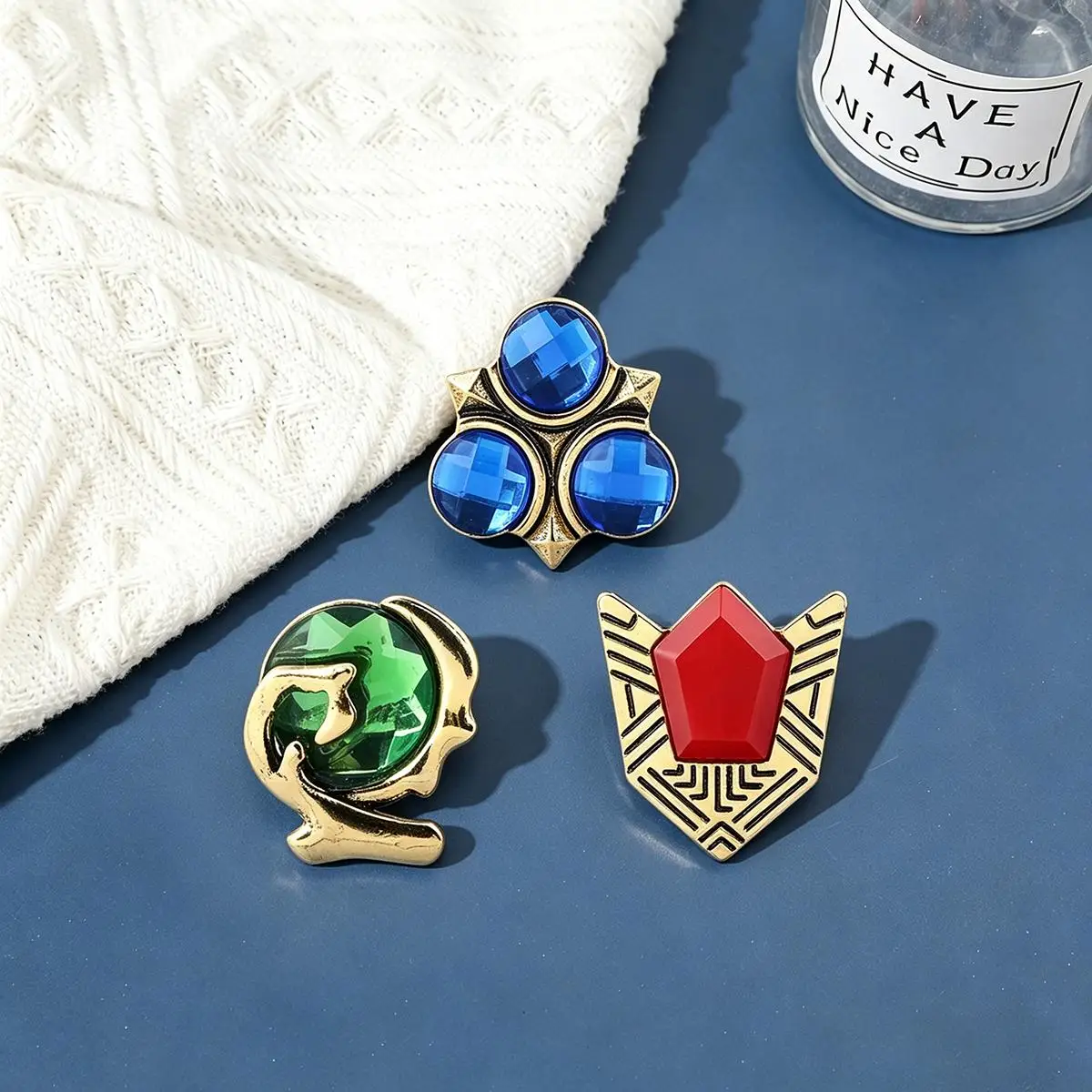 3Pcs/Set Game Skyward Sword Tricolor Gem Brooch Backpack Lapel Metal Badge Cosplay Clothing Jewelry Accessories Gift For Friends