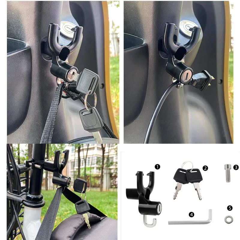 Universal Motorbike Double Hook Helmet Lock Aluminum Alloy Electric Moto Car Front Buckle Hook Storage Helmet Motorcycle Lock