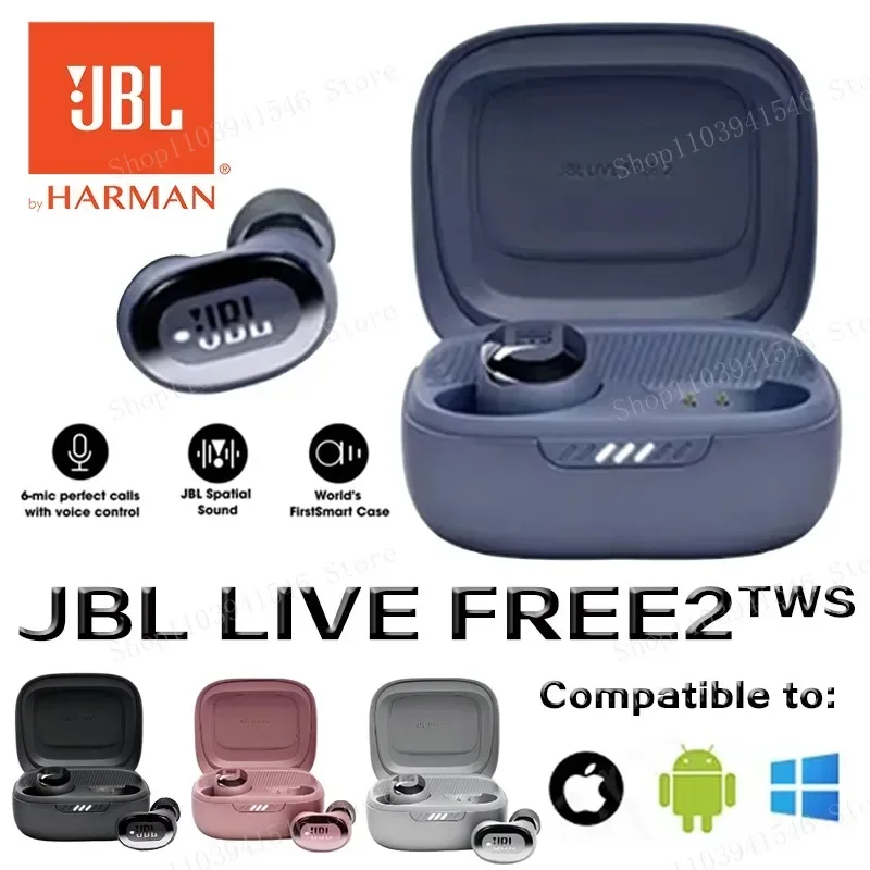 Fones de Ouvido Bluetooth Sem Fio JBL LIVE FREE2 Originais com Cancelamento de Ruído, para Música e Esportes, à Prova d'Água IPX5 e Antissuor