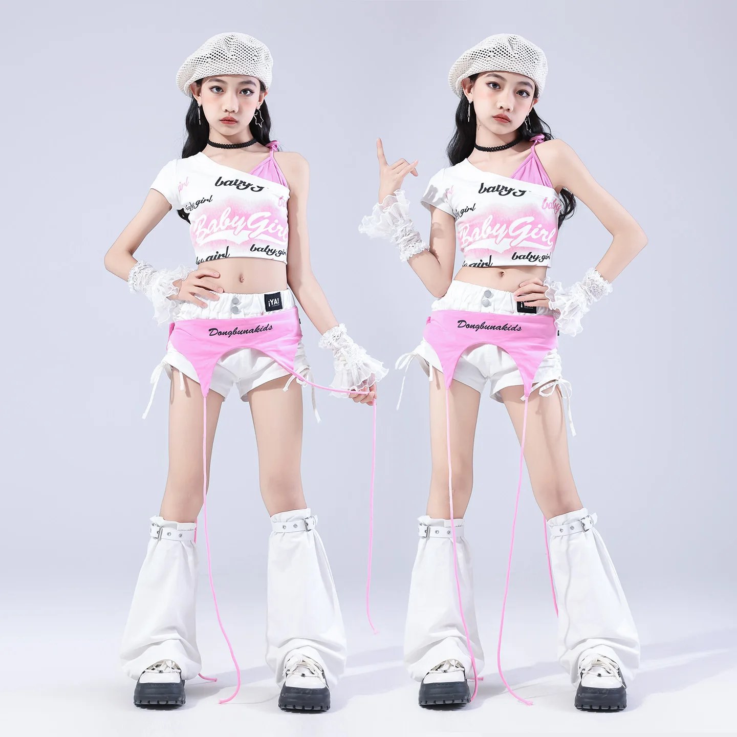 Kpop Kids Hip Hop Clothing Girls Jazz Clothes Navel Tops Pink Pants Summer Modern Dance Performance Costume Stage Wear