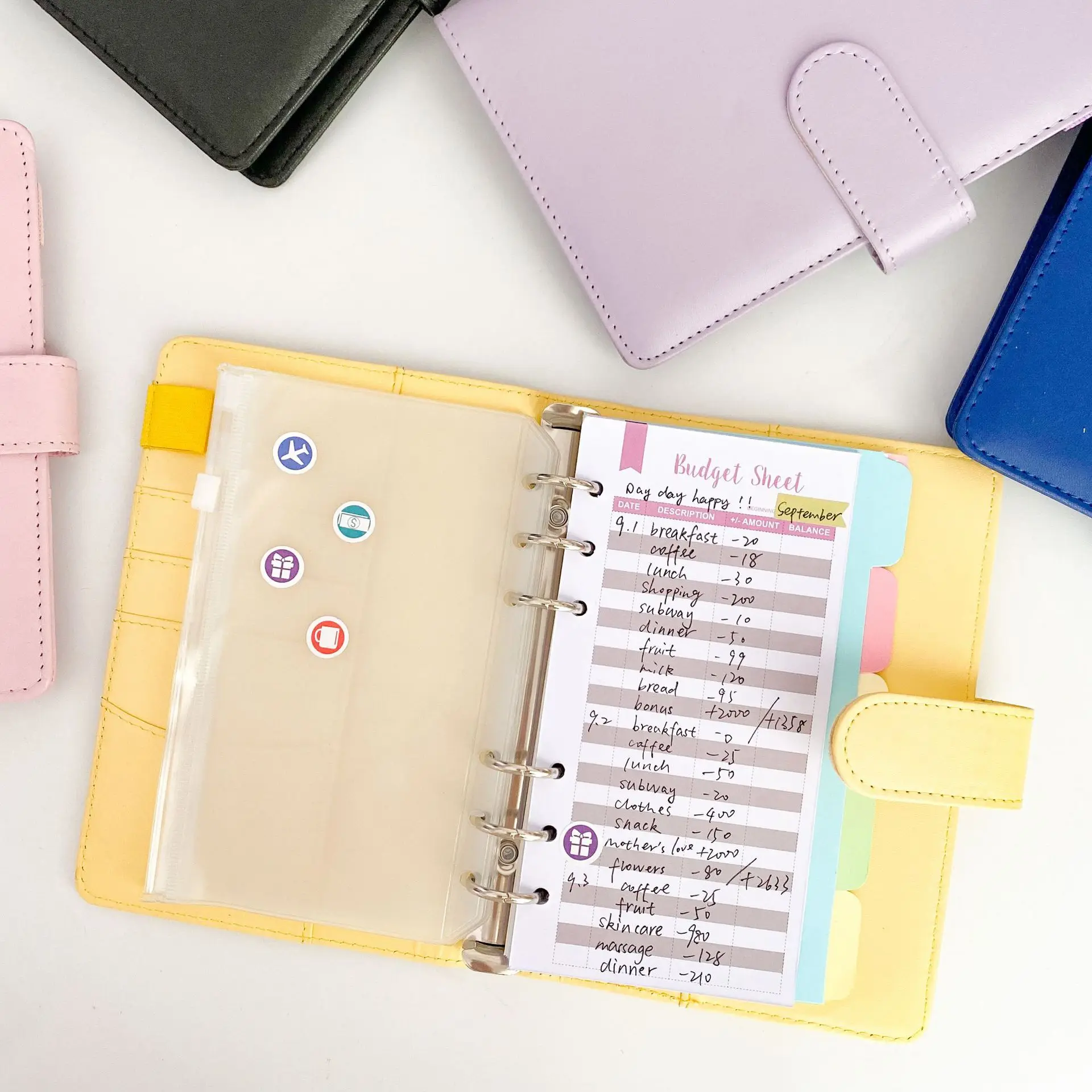 A7 Macaron Color 6 Ring Binder PU Clip-on Notebook Leather Loose Leaf Notebook Cover Notebooks Journal Kawaii Stationery