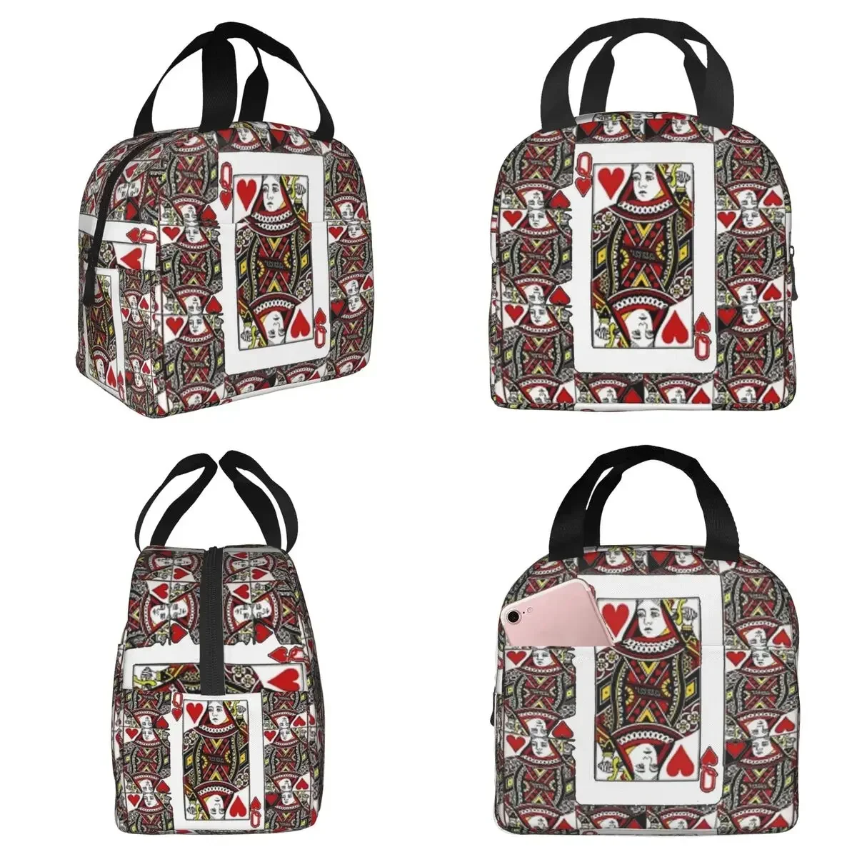Casino Red Queen Of Hearts Pattern White Art Insulated Lunch Bag for Women Office Cooler Thermal Food Box Tote Lunch Boxes