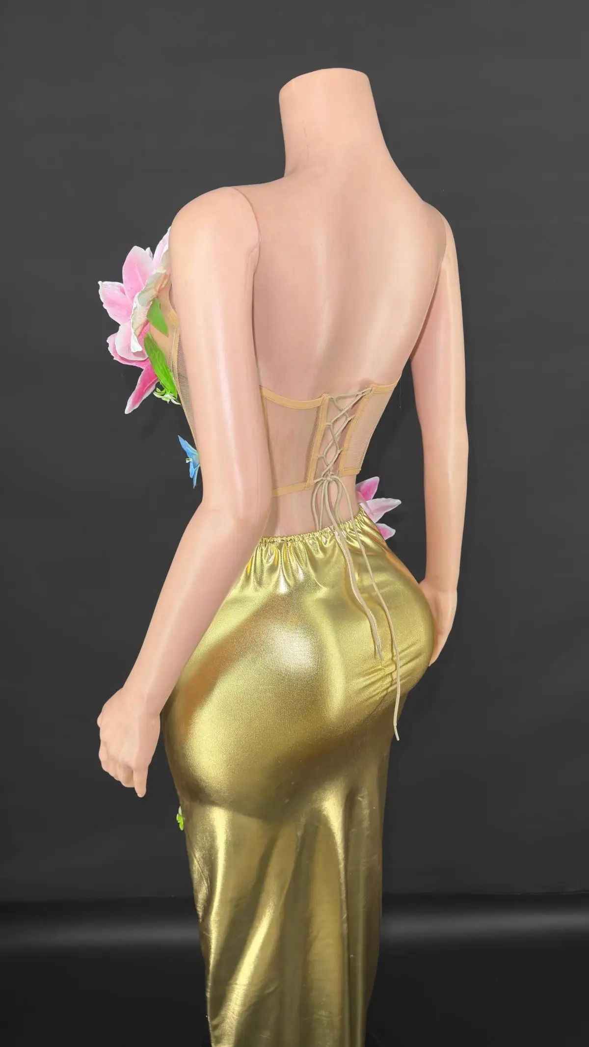 ZD "Sexy Sheer Flower Dress – Mesh See-Through Evening Outfit for Dance, Stage Show & Celebration Events"
