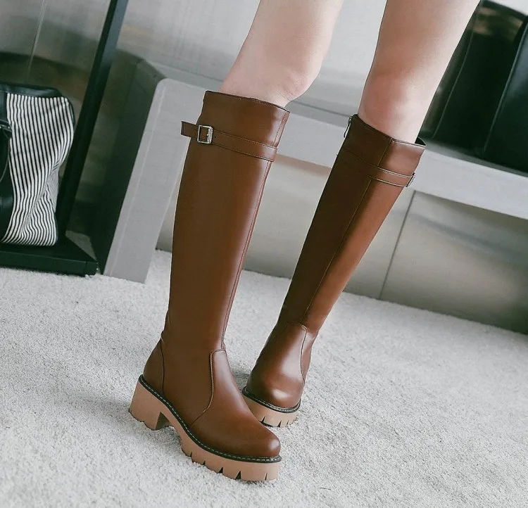 Big Size boots women woman winter boots women women shoes botas Buckle side zipper thick bottom round head