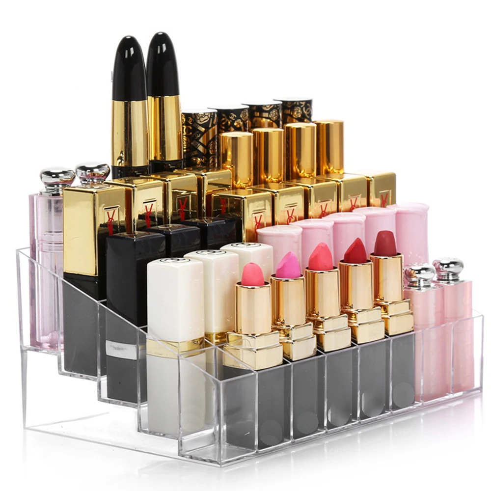 

24 Grid Trapezoid Clear Makeup Holder Lipstick Lotion Cosmetic Organizer