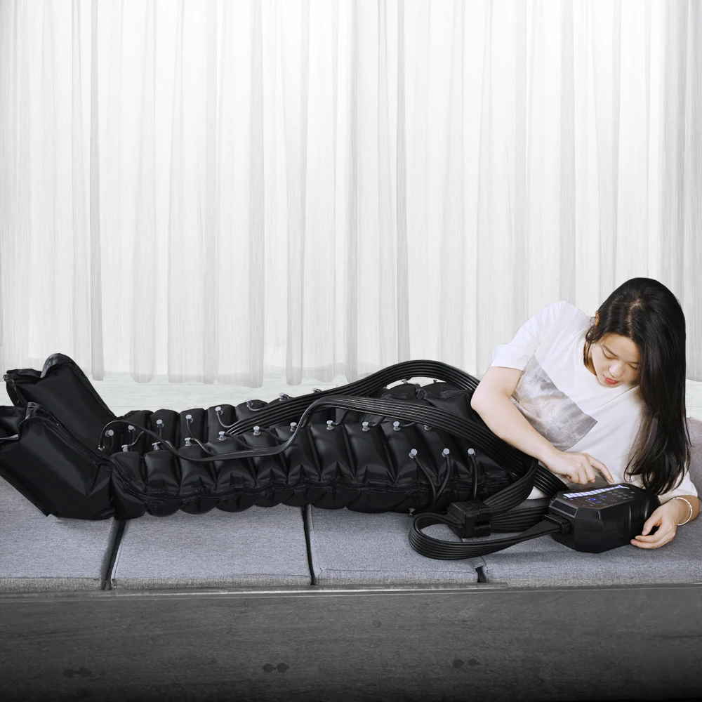 12-Chamber Rechargeable Compression Therapy Massager Boots For Post-Training Muscle Repair And Chronic Pain Management.