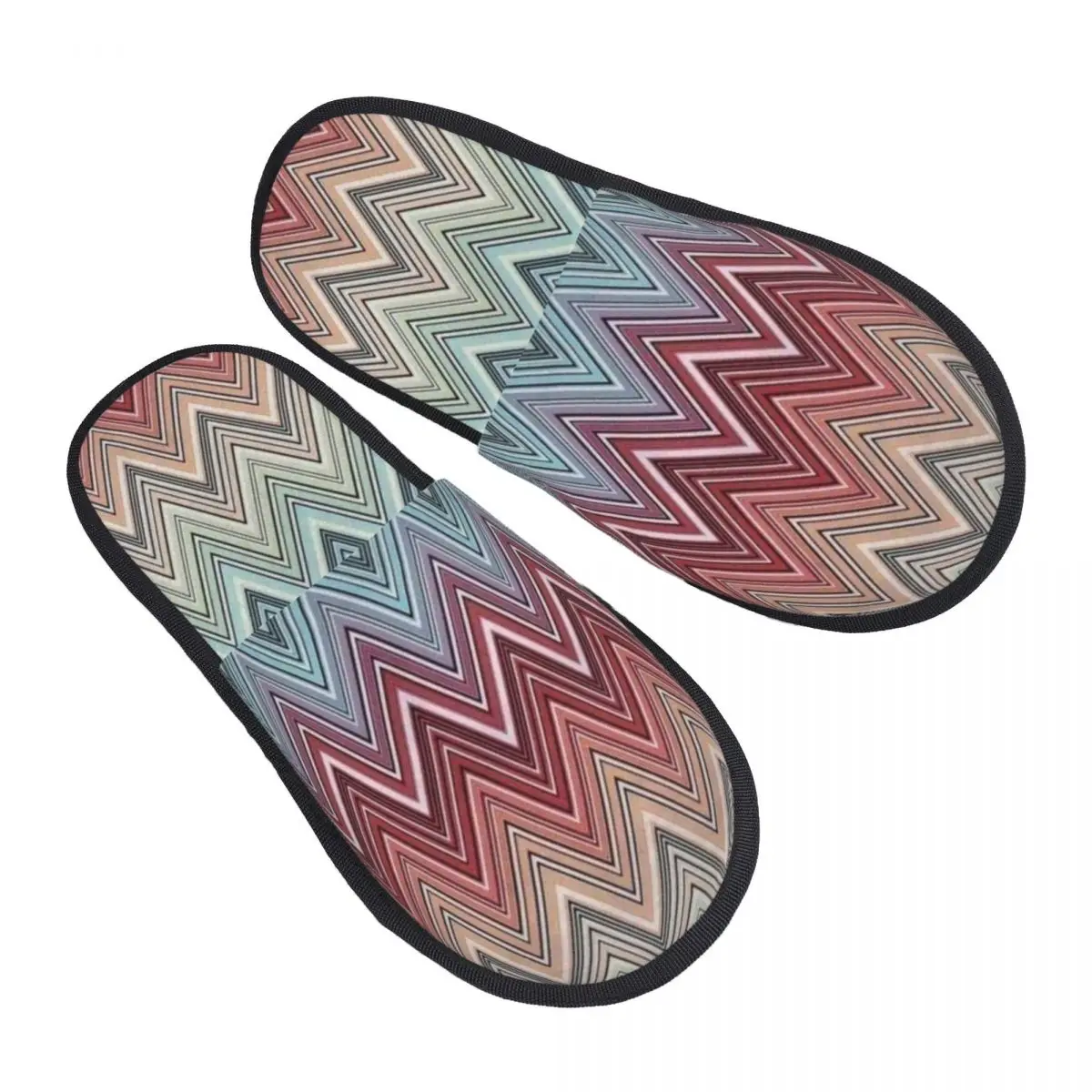 Multicolor Chic Zigzag Guest Slippers for Hotel Women Custom Print Boho Chic Zig Zag House Slipper