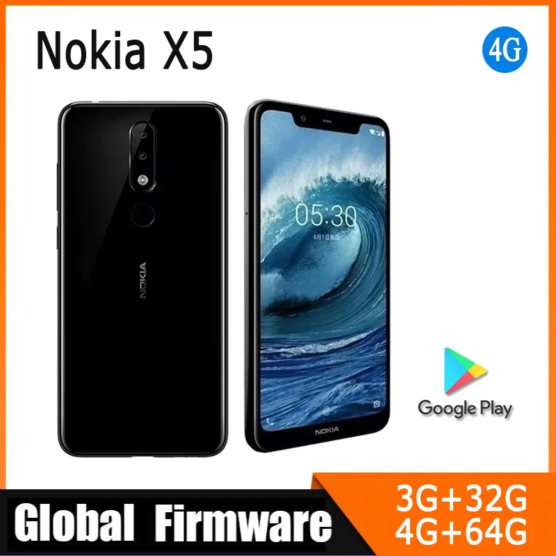 Nokia X5 Smartphone Foto Mobiele Android Globale Oudere Machine Lte Versie Vingerafdruk Full Screen Gebruikte Telefoon