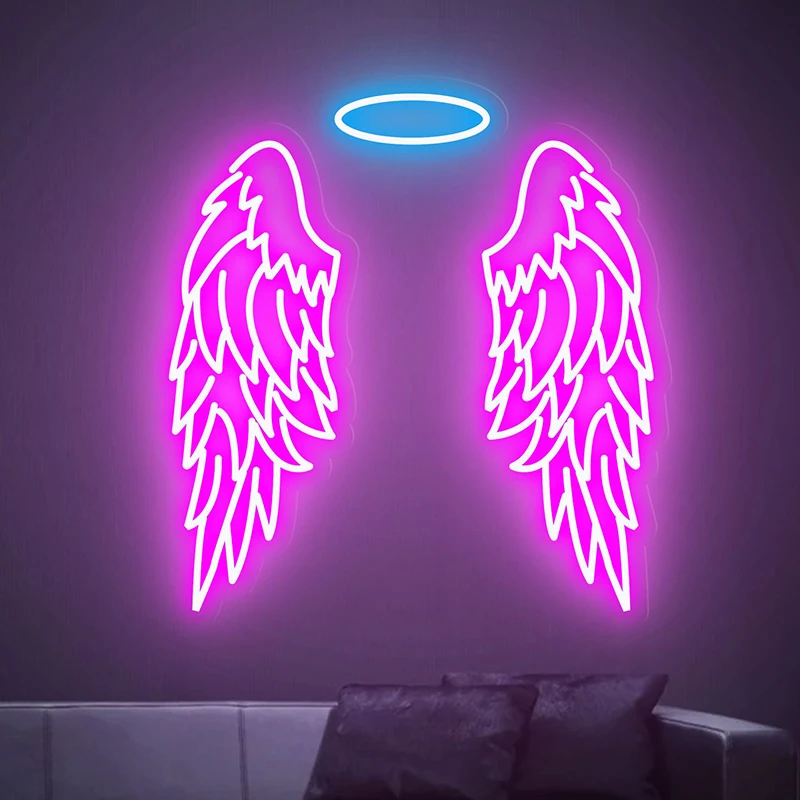 Imagem -03 - Angle Wings Neon Sign para Casa Bar Pub Decoração de Parede Luz de Néon Led Festa de Casamento Decoração do Quarto Personalizado Feito à Mão