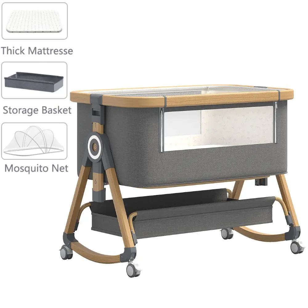 Multifunctionele babywieg met opvouwbare hoogteverstelling, draagbare en verplaatsbare bedzijdige wieg, slaapbed