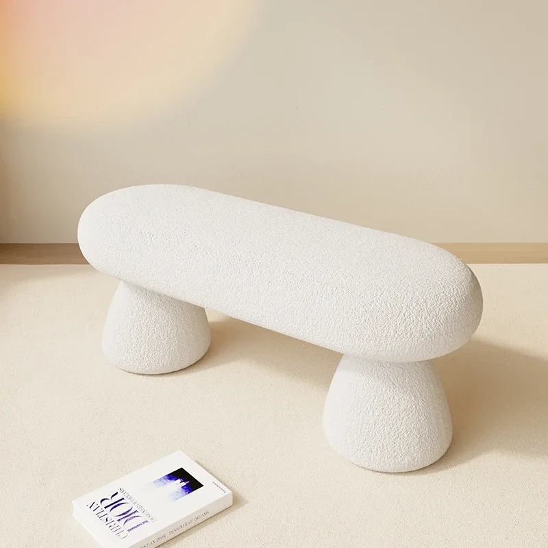 Creamy Wind Lamb Fleece Stool: Luxury Dressing Bench, Creative Home Upholstered Furniture, Stylish Doorway Shoe Stool