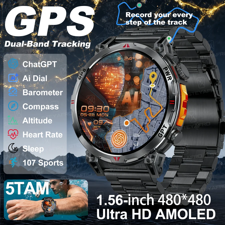 

2025 New GPS Smart Watch Men 650mAh Large Battery Outdoor Compass Sports Fitness Bluetooth Call Men Smartwatches For Android iOS